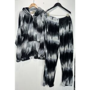 Vintage Men’s Godbody Velour Sweatsuit Mens 3XL Black Silver Abstract EUC Zip